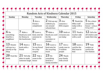 Random Acts of Kindness calendar