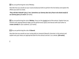 AQA GCSE Drama [New Spec] - Blood Brothers written test/mock and mark scheme