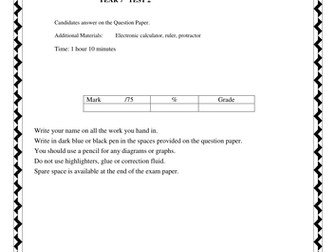 Year 7 First Semester Maths Exam