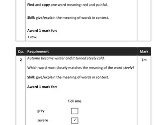 CARRIE'S WAR SHORT SAMPLE KS2 READING TEST SATS STYLE WITH MARKS SCHEME