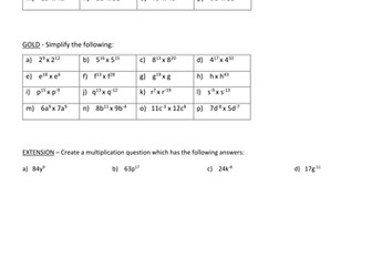 Index Laws - Multiplying and Dividing