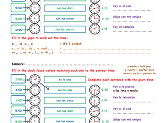 KS3 Spanish starter - time with activities