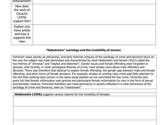 Lesson 12- Feminist theories - A Level sociology AQA, Crime and Deviance