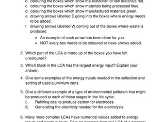 AQA GCSE Chemistry-  4.10.2 Using Resources - Life Cycle Assessment