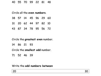 Year 2 odd and even numbers, worksheets differentiated 3 ways