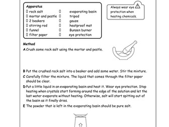 Filtration and Evaporation of rock salt - Differentiated worksheet and experiment method
