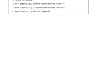 Homeostasis Year2 Alevel Biology Lesson order and plan for students