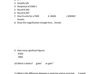 Mini maths test for start of AS biology