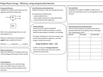 AQA Trilogy Revision placemat for energy
