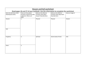 Heaven and hell worksheet