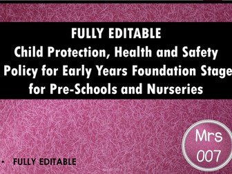 Child Protection, Health and Safety Policy for Early Years Departments, Nurseries and Preschools
