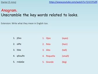 Describing personality, hair and eye colour.