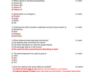 AQA Food Preparation and Nutrition: Food Science : End of Unit Assessment