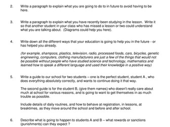 Generic Detention Work for 11-16 pupils