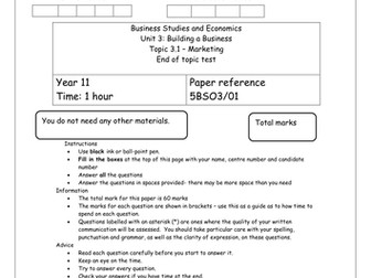 Unit 3 Building a Business end of topic 3.1 test paper