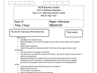 Unit 3 Building a Business mock and end of unit test papers