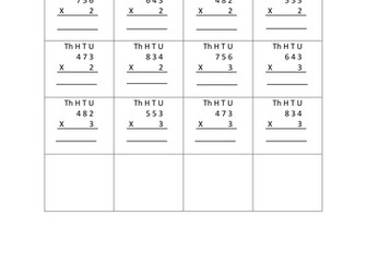 Multiplication Worksheets (3 digit x 1 digit numbers)