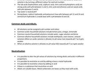 General Science Revision Sheets - Metals, Acids, Electricity and Environment