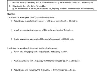 GCSE physics: wave speed equation practice (wavespeed = frequency x wavelength)