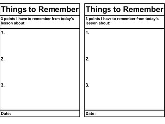 Things to Remember Sheet