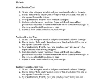 Reaction Time activity and worksheet