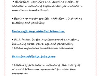 AQA A - Psychology A Level Addiction SoW