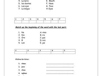 Spanish Face Worksheets - La Cara