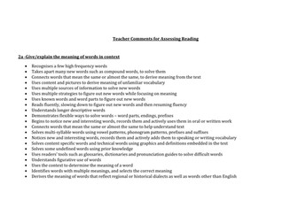 Reading Teacher Assessment-A Bank of Comments for Teachers linked to Content Domains