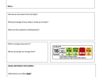 1.1.5 GCSE PE Sports Nutrition Worksheet