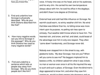 Extract from Stave One of A Christmas Carol with analysis questions.