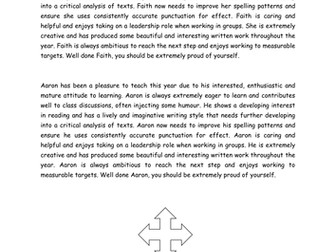 KS3 English report writing comment bank
