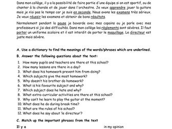 NEW AQA GCSE French 'All about my school' reading exercises