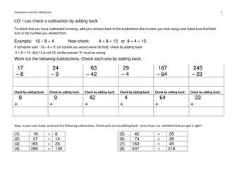 Checking subtraction by adding back