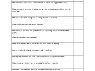 AQA Poetry Cluster 1: Love and Relationships model answer and resources