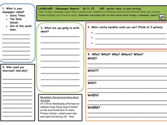 Newspaper Writing - Alien landing