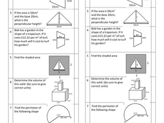Mini Assessment - Area and perimeter including circles