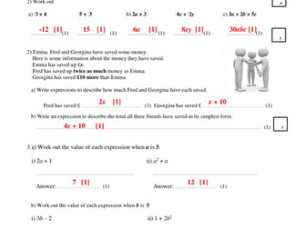 Algebraic Expressions homework or revision resource
