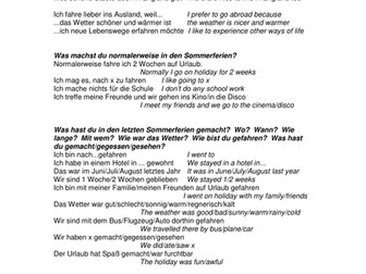 GCSE German Speaking Preparation - Holidays