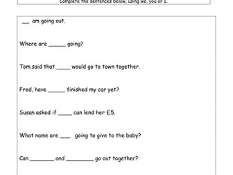 SPAG pronouns differentiated resources