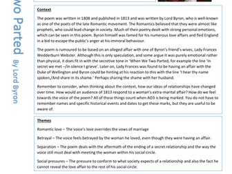 AQA Anthology - When We Two Parted - Knowledge Organiser/ Revision Crib Sheet