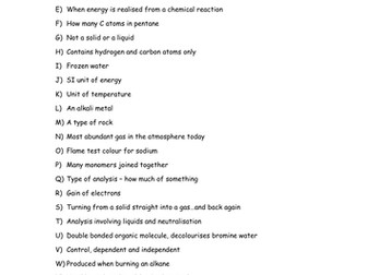 Chemistry A to Z Quiz (inc answers)
