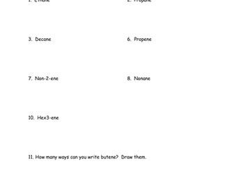 A' Level Organic Chemistry - naming molecules worksheet (inc answers)