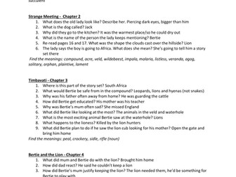 Butterfly Lion Michael Morpurgo  comprehension questions by chapter