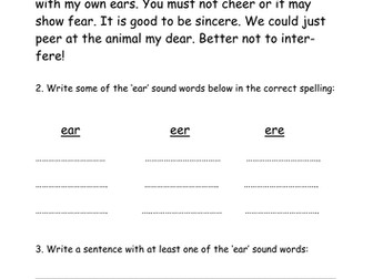 'ear' Sound Alternative Spelling Phoneme Spotter Worksheet