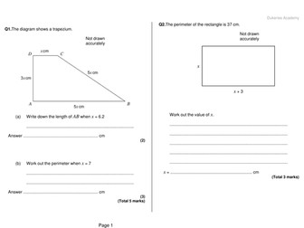 Area with algebra exam questions