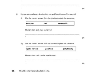 New GCSE AQA Biology Cell division test and mark scheme