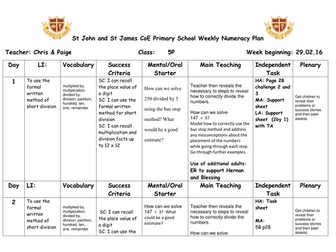 Year 5 Short Division lesson plan