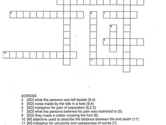 MacCaig's 'Sounds of the Day and 'Memorial' Revision Crossword