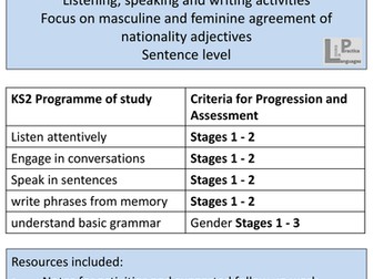 KS2 French Adjective agreement activities - Nationalities