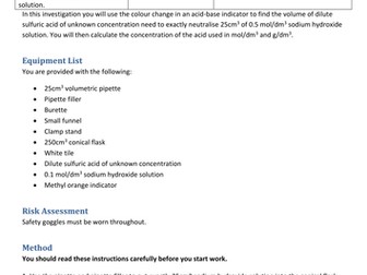 New 2016 AQA Chemistry Required Practical Sheet Neutralisation